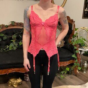 Y2K Vintage Shirley of Hollywood lingerie Lace corset Bustier W/ Panties Size 32